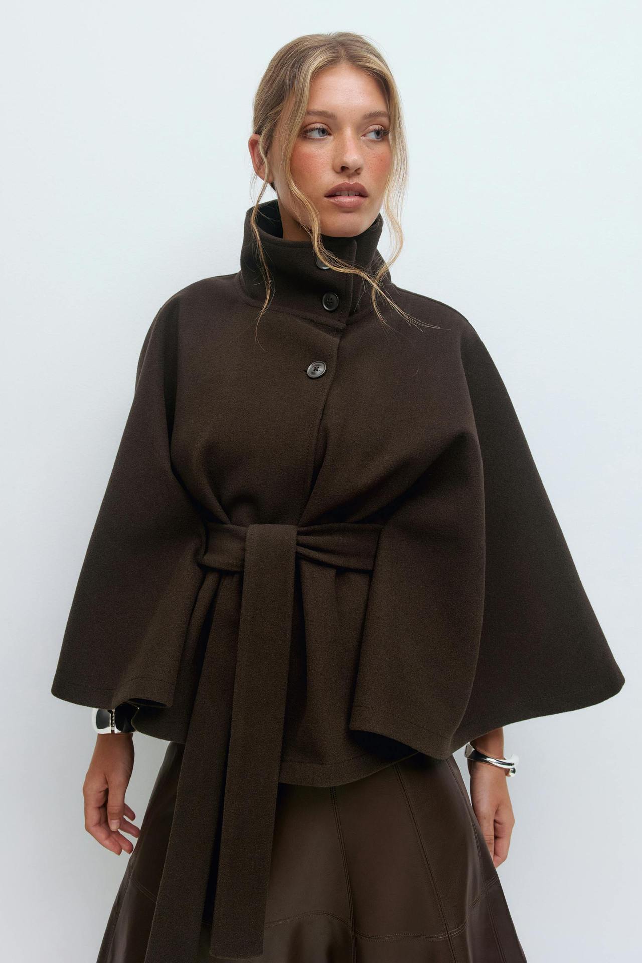 Women's Stand Collar Tie-Up Cropped Jacket Loose Fit Casual