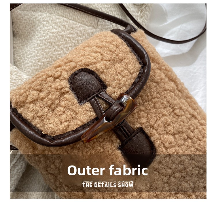 Women's Plush Lamb Wool Crossbody Bag Simple Trendy Phone Purse