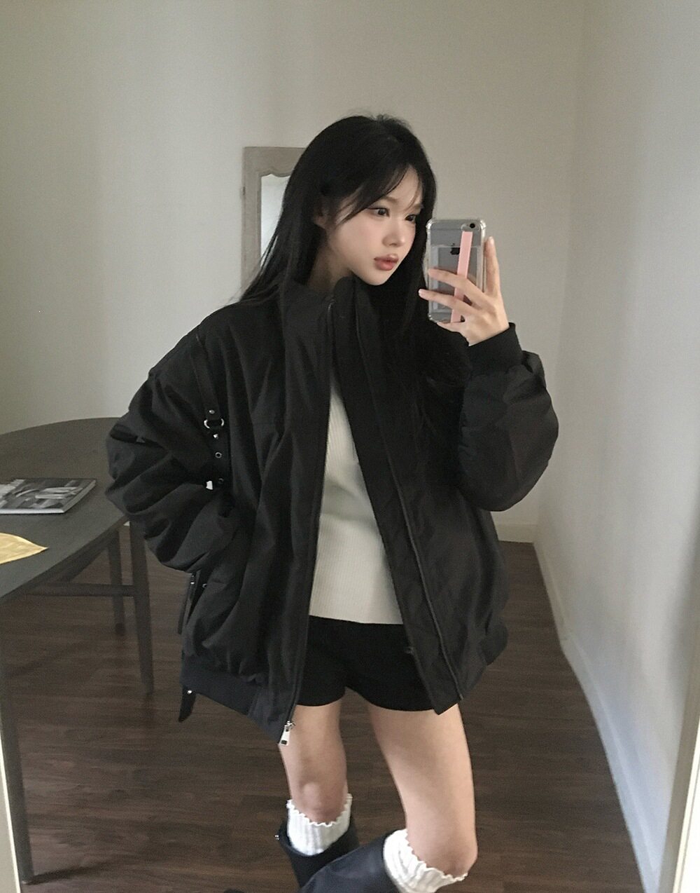 Women's Korean Style Stand-Up Collar Pilot Sleeve Pleated Cotton-Padded Jacket