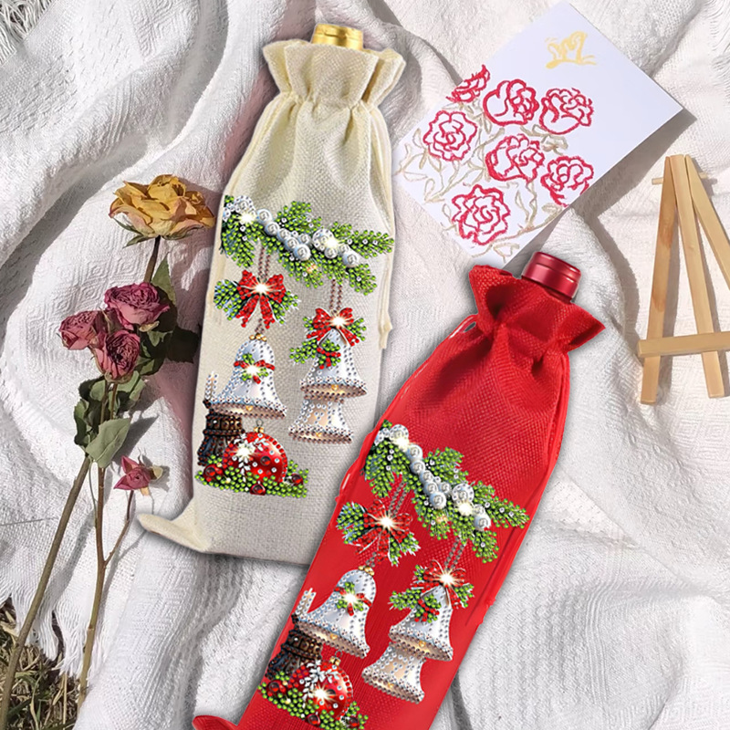 DIY Diamond Painting Christmas Linen Wine Gift Bag