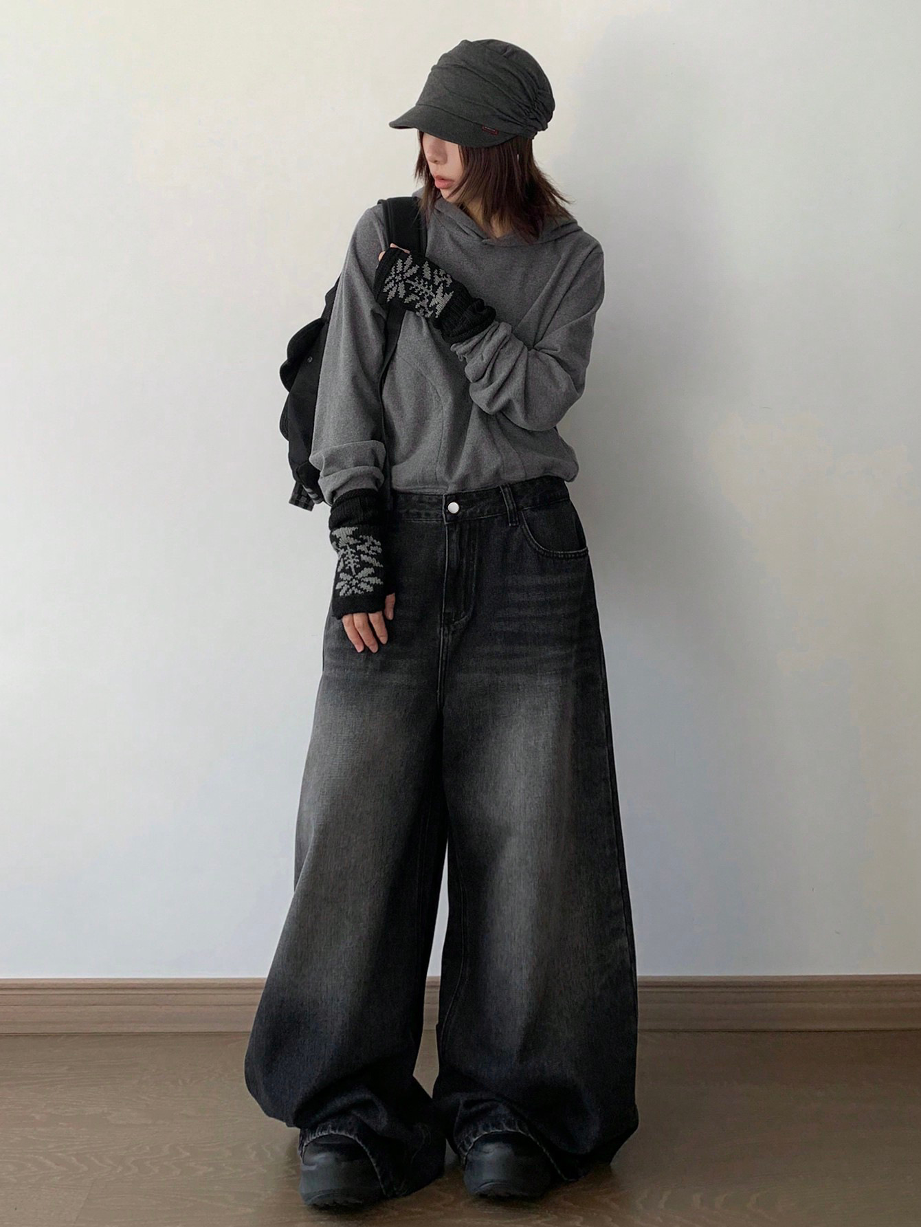 Black Washed Wide Leg Denim Pants