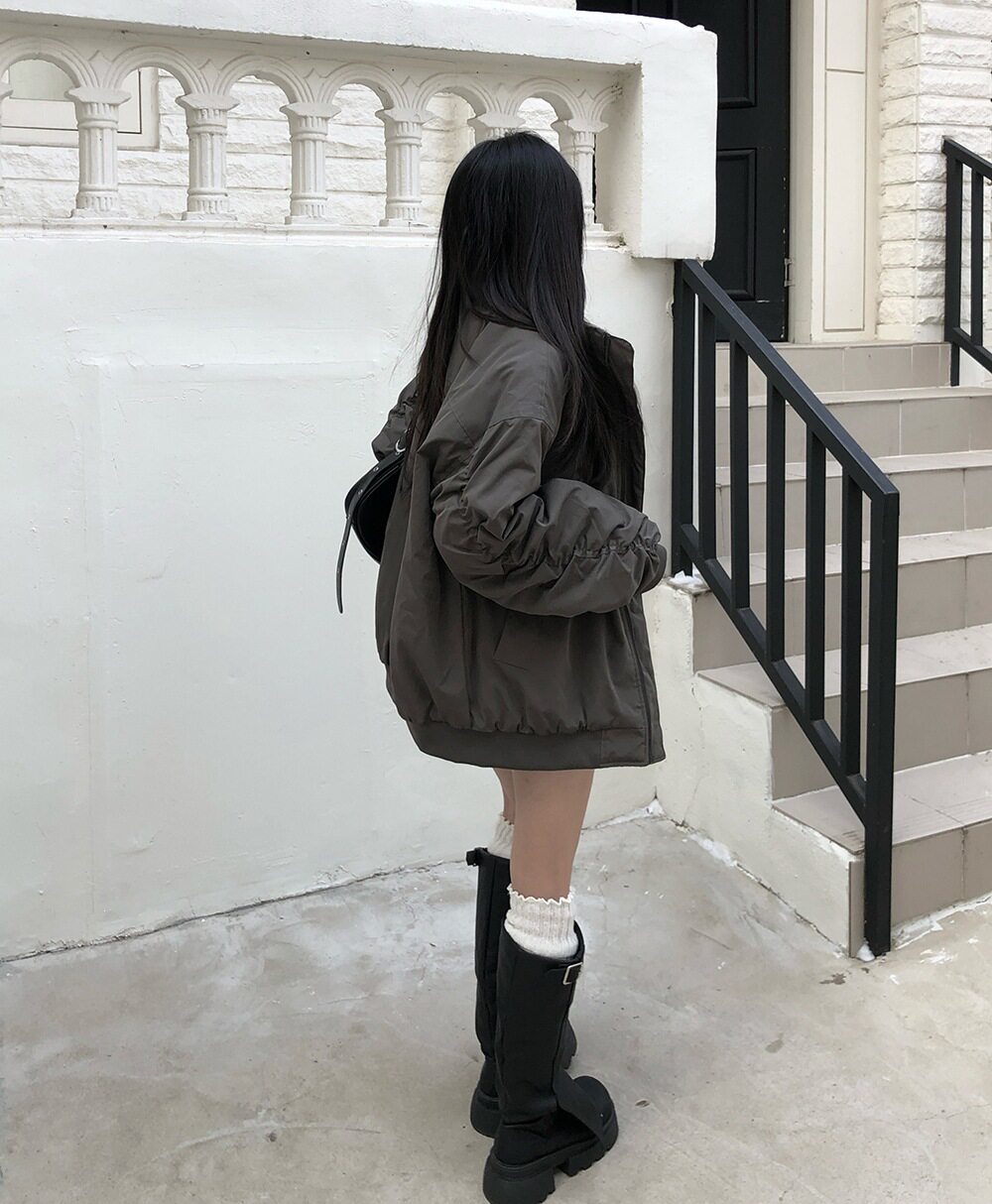 Women's Korean Style Stand-Up Collar Pilot Sleeve Pleated Cotton-Padded Jacket