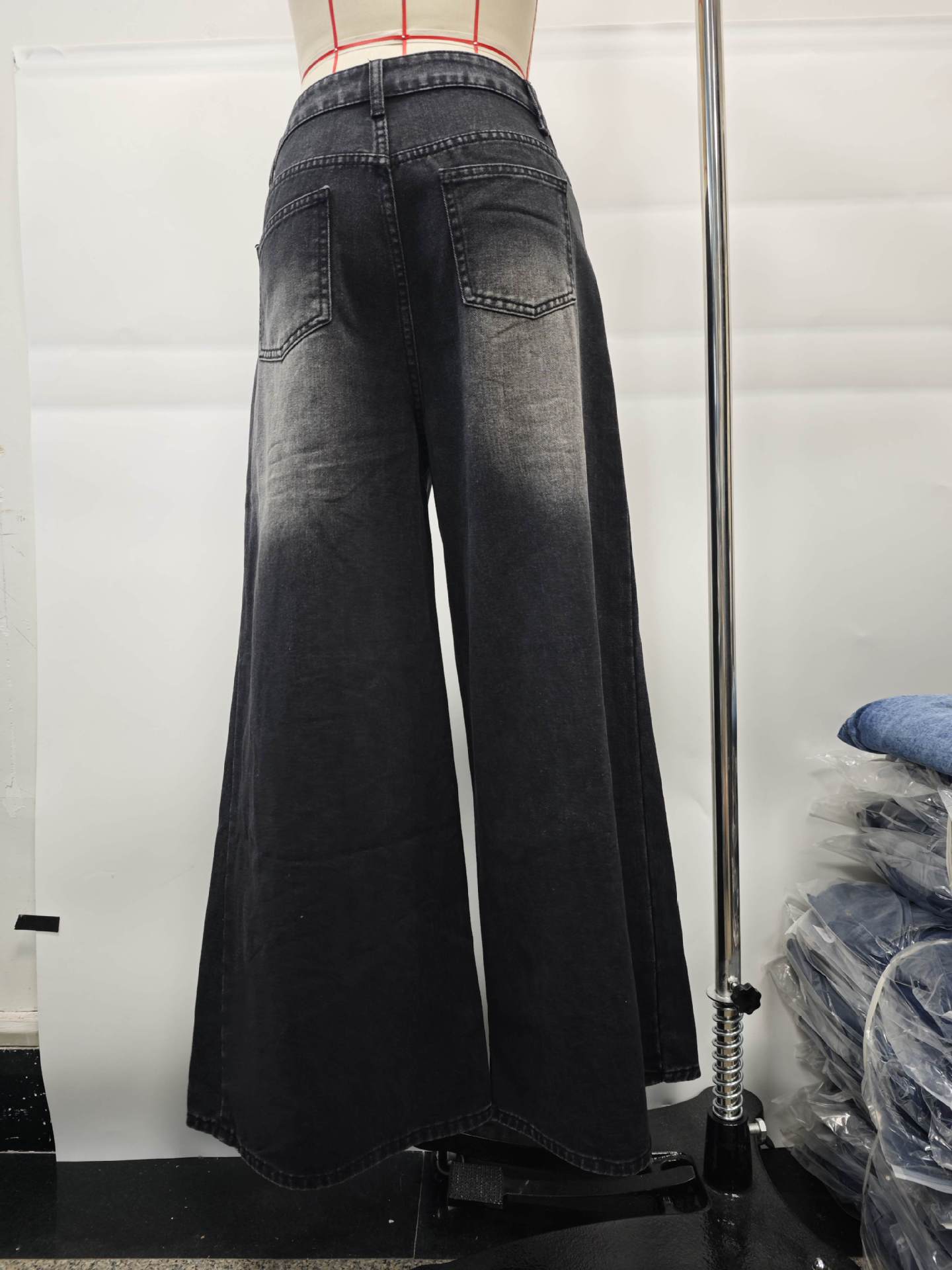 Black Washed Wide Leg Denim Pants
