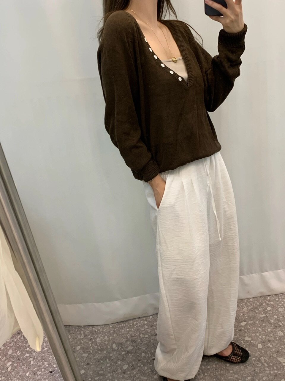 Women Autumn V-Neck Button Long-Sleeve Knit Top