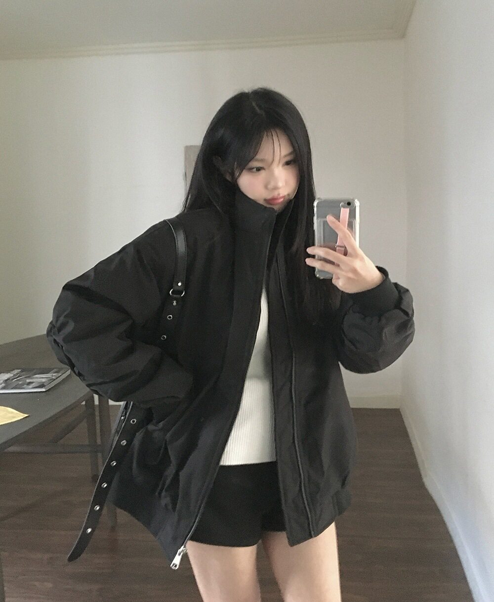 Women's Korean Style Stand-Up Collar Pilot Sleeve Pleated Cotton-Padded Jacket
