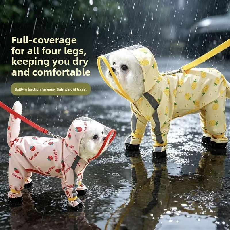 Dog fruit four-legged raincoat can be pulled four-legged waterproof