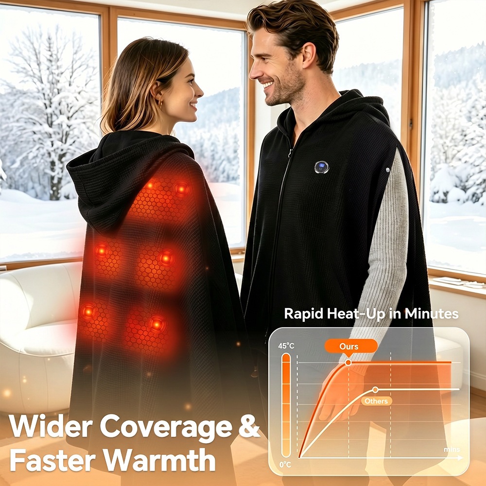 USB Graphene Heated Hooded Shawl Three-Speed Electric Wrap