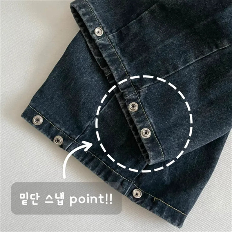 Vintage Washed Wide Leg Jeans with Ankle Button Detail