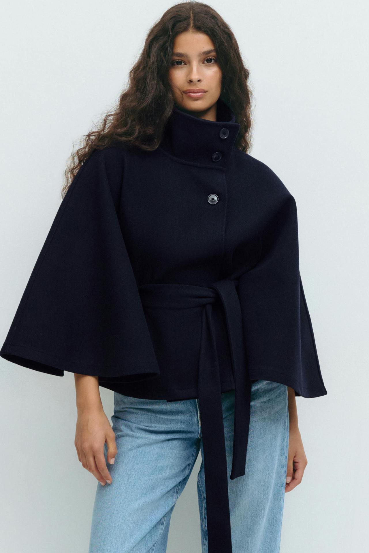 Women's Stand Collar Tie-Up Cropped Jacket Loose Fit Casual