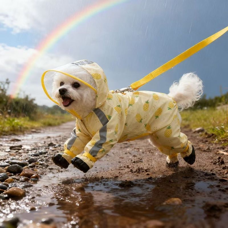 Dog fruit four-legged raincoat can be pulled four-legged waterproof