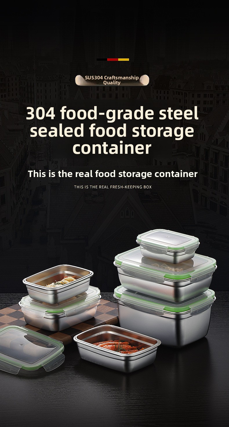 304 Stainless Steel Food Grade Crisper Box Sealed Rectangular Storage Container