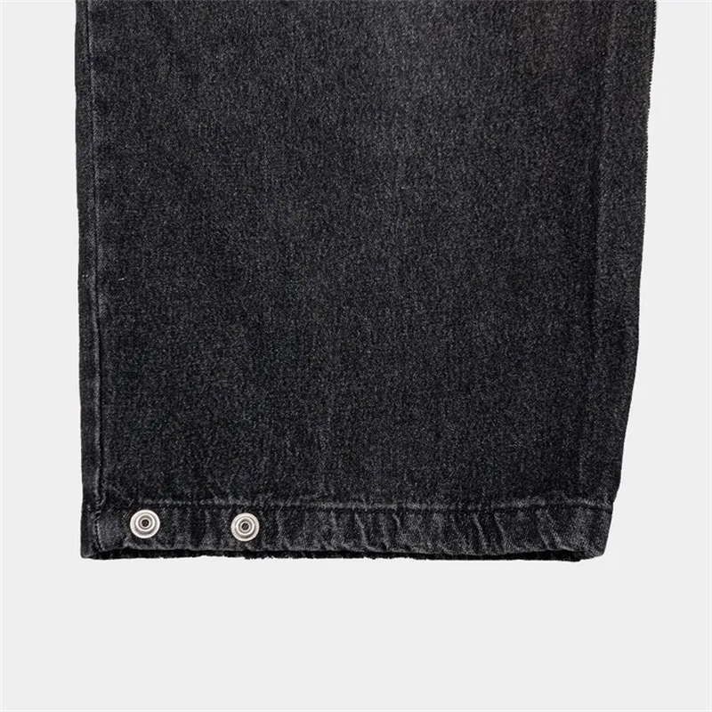 Women?s Retro Washed Wide-Leg Buttoned Hem Denim Jeans