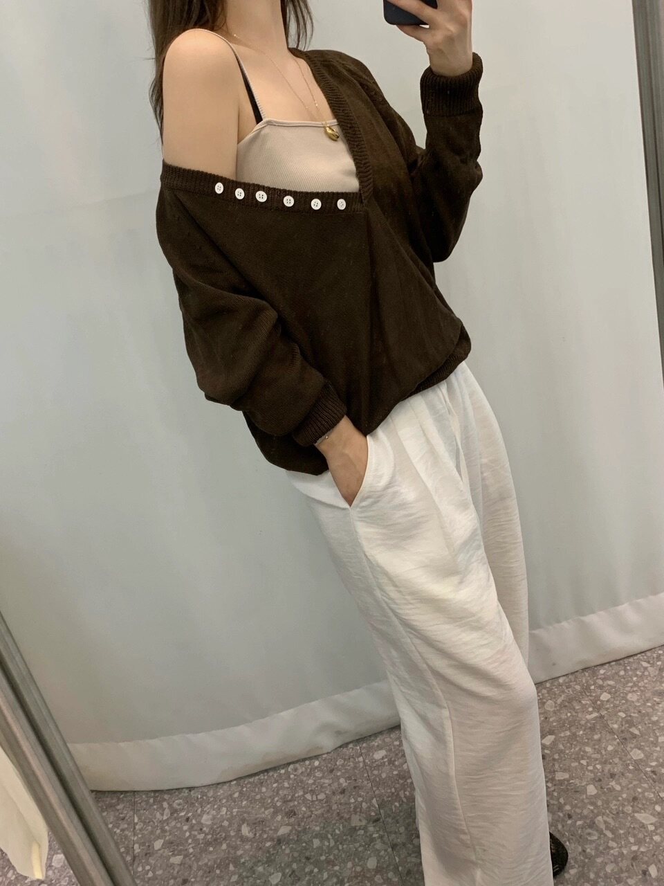 Women Autumn V-Neck Button Long-Sleeve Knit Top