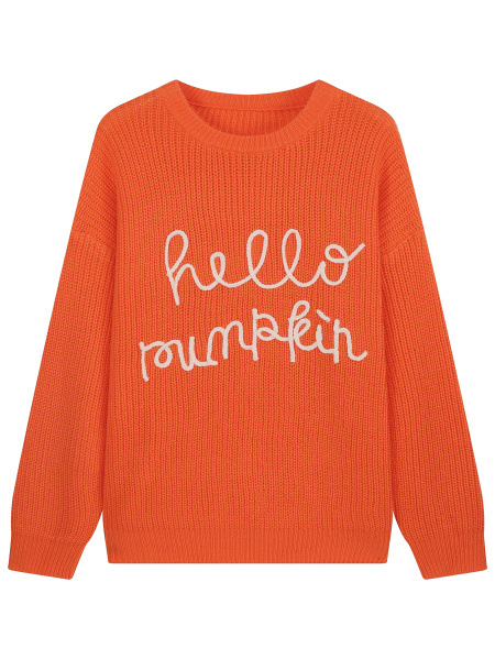 Women's Long Sleeve Pumpkin Letter Jacquard Round Neck Sweater