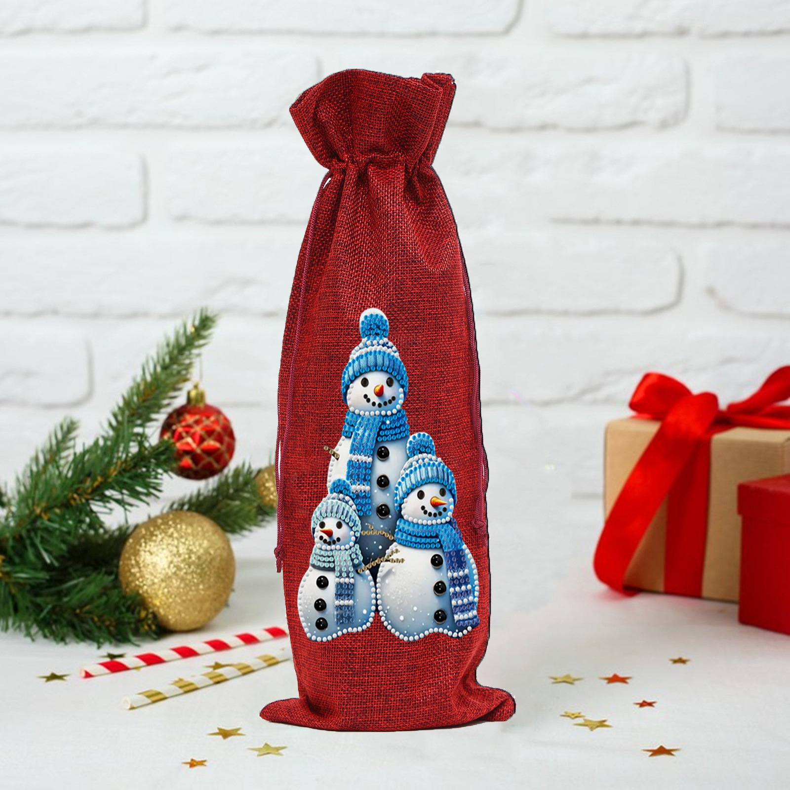 DIY 5D Diamond Painting Linen Gift Bag Sparkling Wine Candy Bag Handmade Craft Kit Modern Home Decor