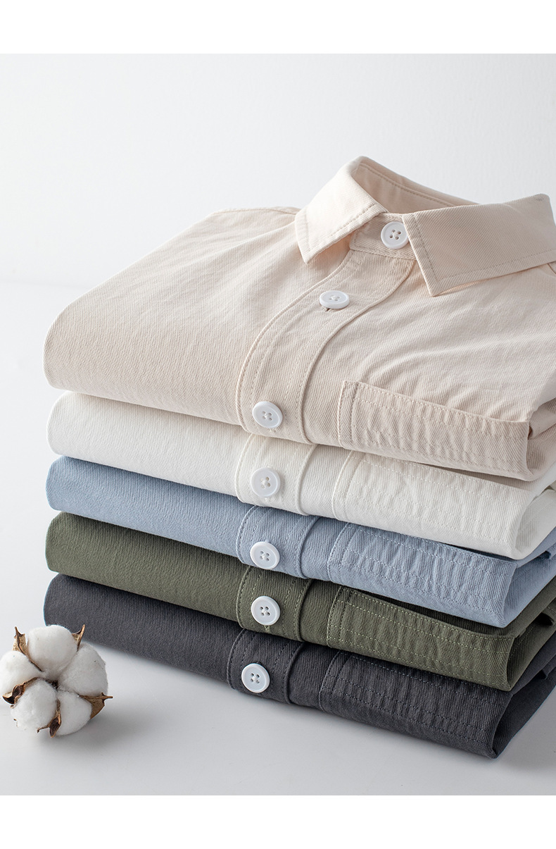 Men's Pure Cotton Solid Color Long Sleeve Lapel Shirt