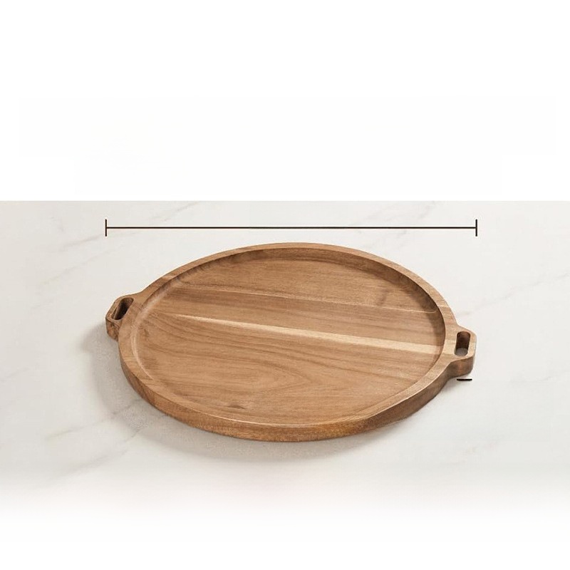 Solid Wood Oval Serving Tray with Handle Modern Decorative Tea Coffee Display Platter