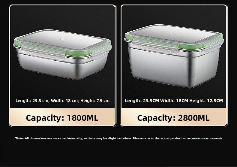 304 Stainless Steel Food Grade Crisper Box Sealed Rectangular Storage Container