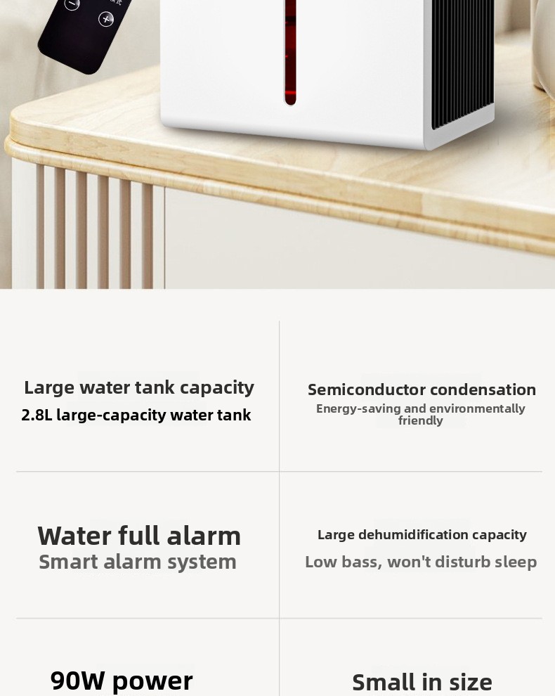 Compact Semiconductor Dehumidifier with Remote Control and Large Tank