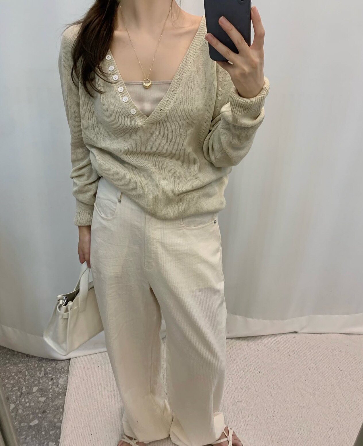 Women Autumn V-Neck Button Long-Sleeve Knit Top