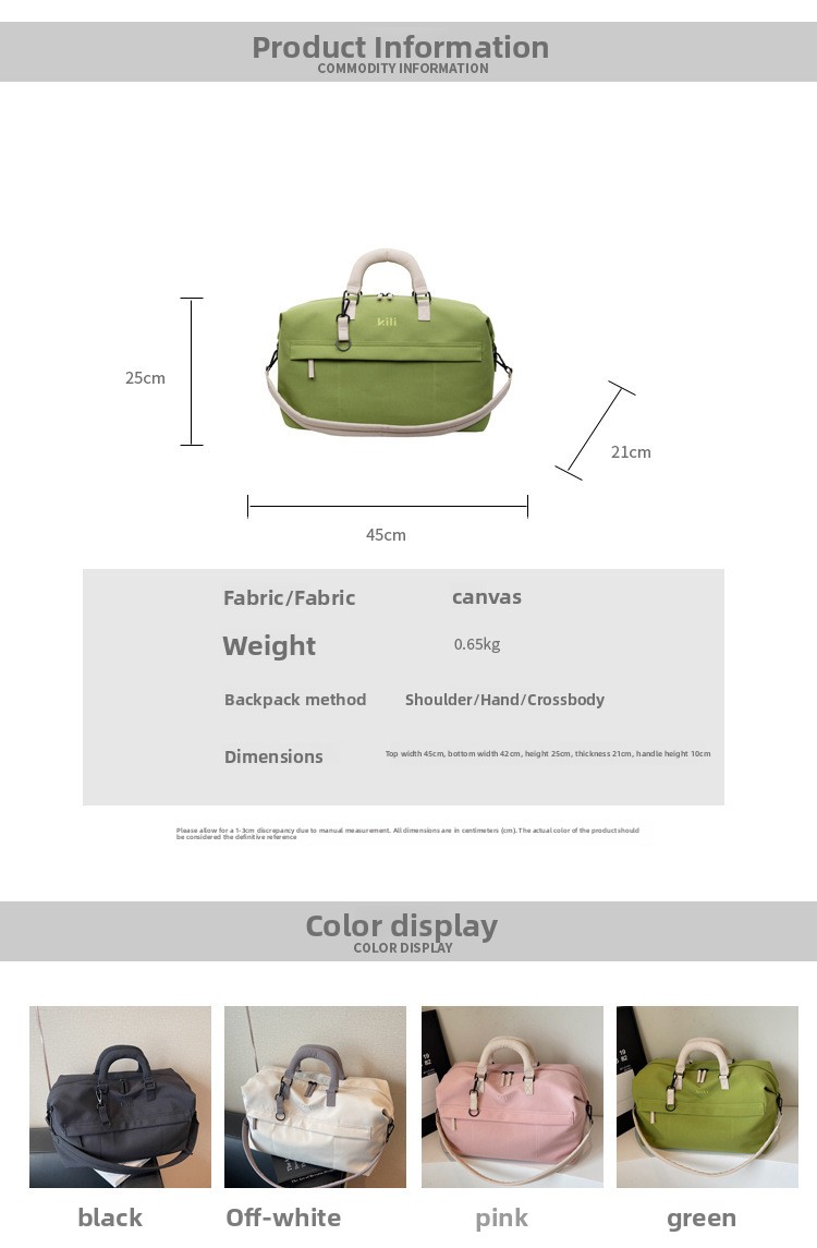 Unisex Canvas Travel Duffel Bag Large Capacity Dry Wet Separation Gym Handbag