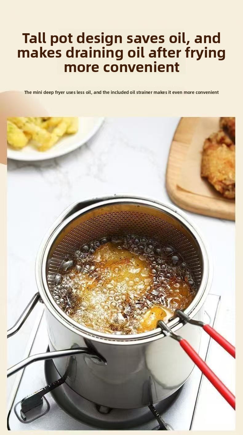 Household Stainless Steel Mini Frying Pan, Uncoated Oil-Saving Multi-Functional Pot for All Stoves