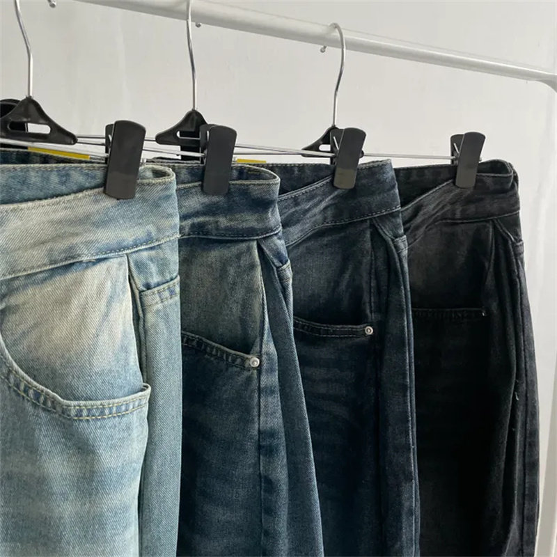 Vintage Washed Wide Leg Jeans with Ankle Button Detail