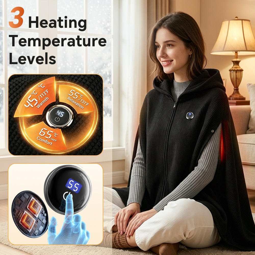 USB Graphene Heated Hooded Shawl Three-Speed Electric Wrap