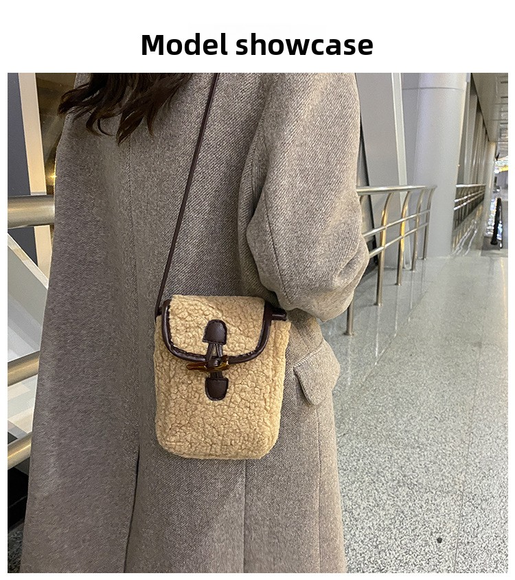 Women's Plush Lamb Wool Crossbody Bag Simple Trendy Phone Purse
