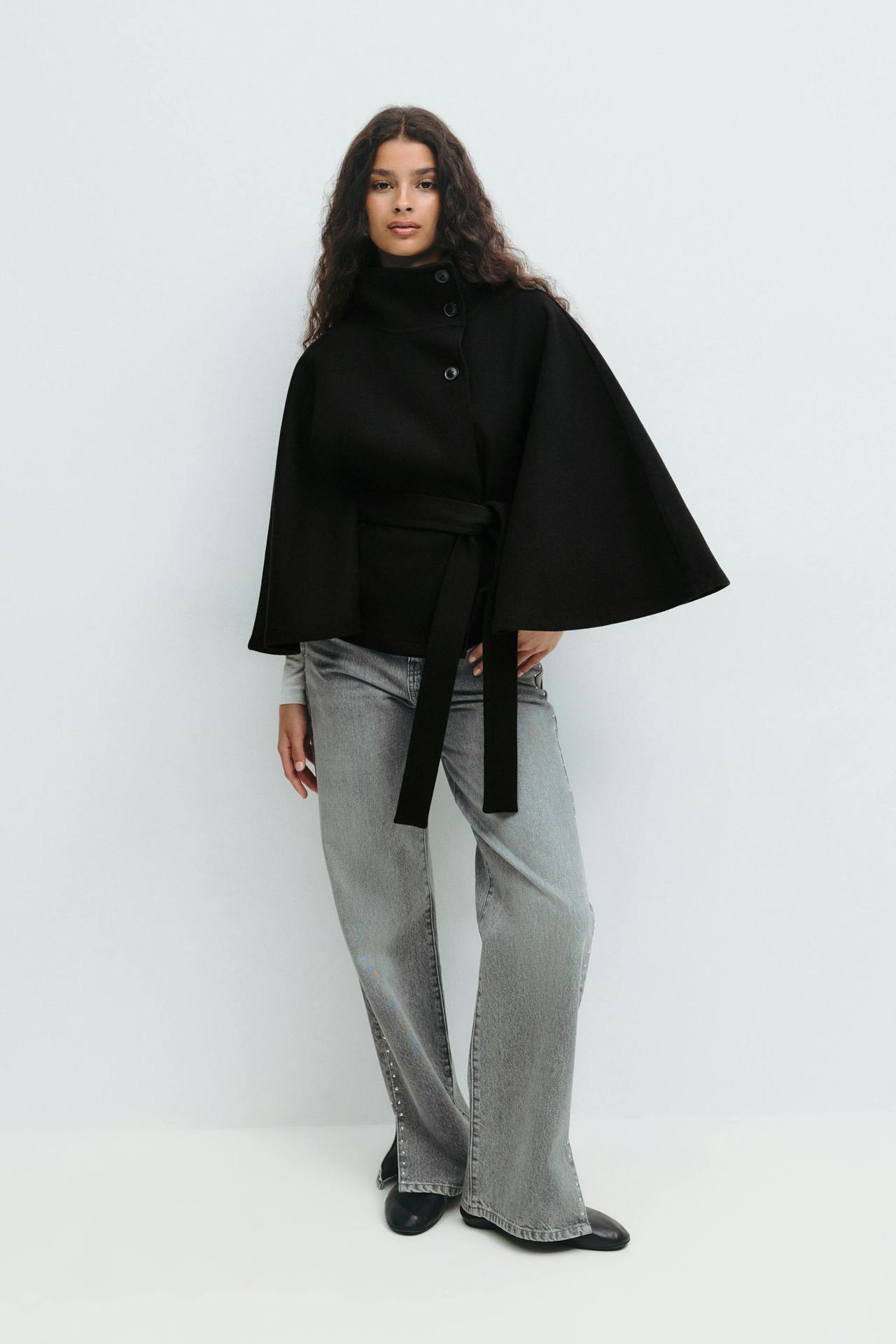 Women's Stand Collar Tie-Up Cropped Jacket Loose Fit Casual