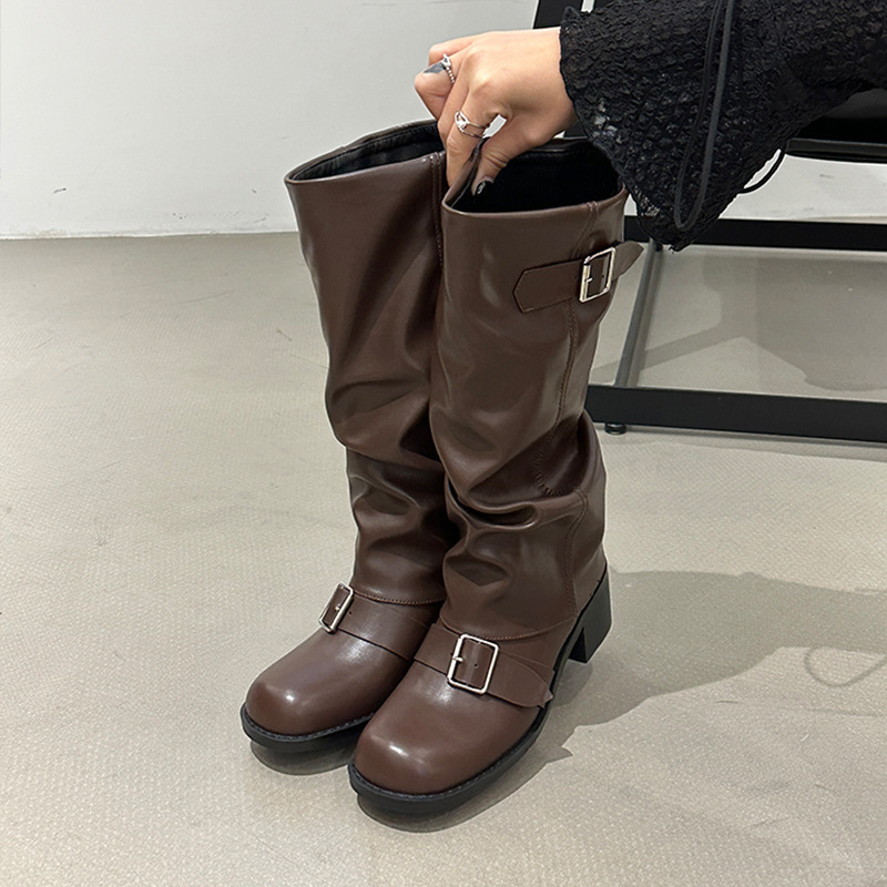 Women's Thick Heel Round Toe Over-The-Knee Knight Boots