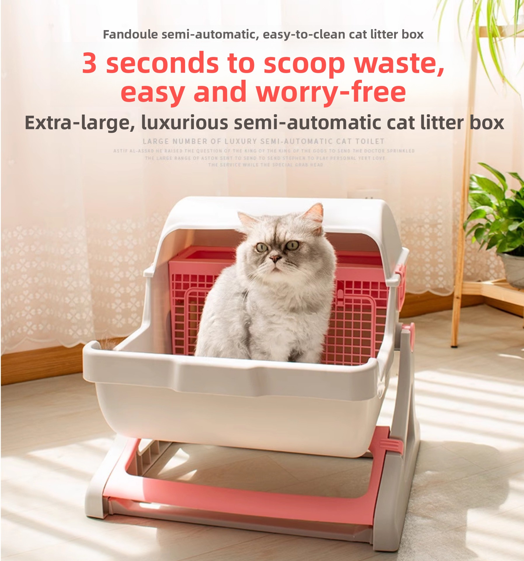 Bac à litière semi-fermé pour chat avec système de tamisage par inclinaison — QIUOLA | qiuola.com