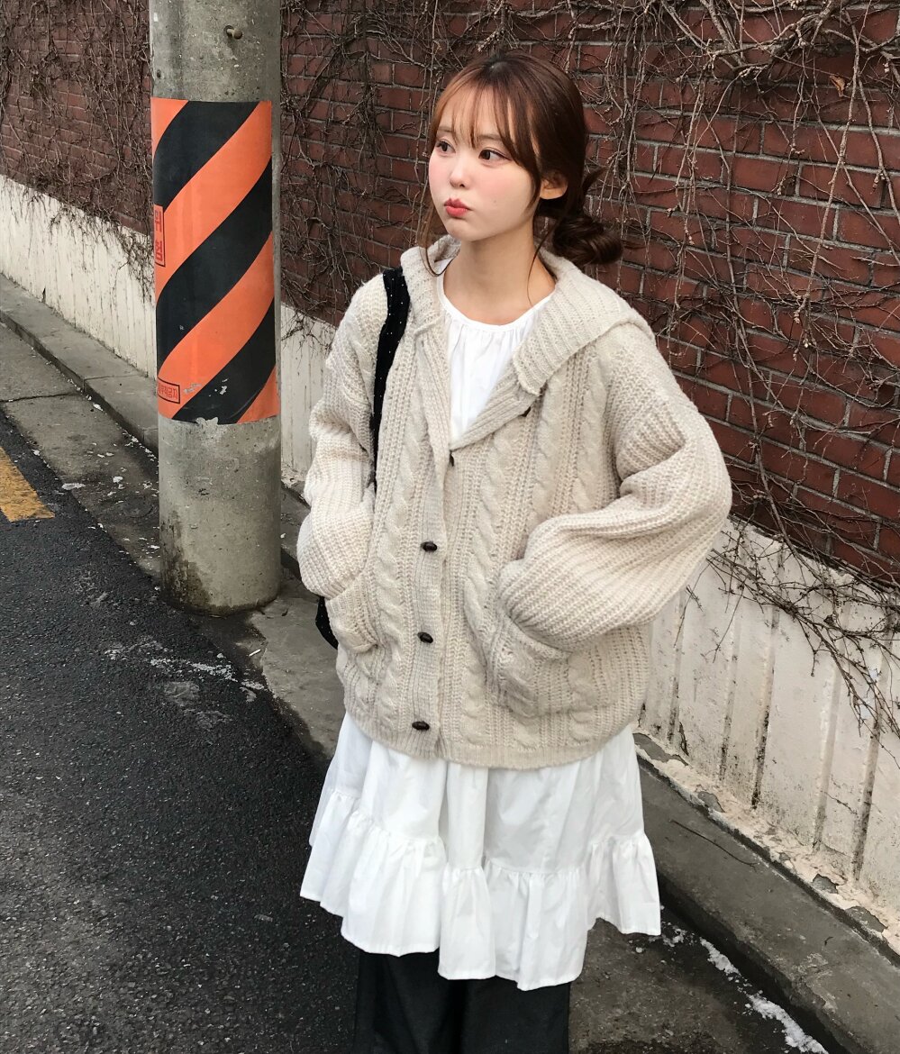 Women's Gray Hooded Button Knit Sweater Jacket