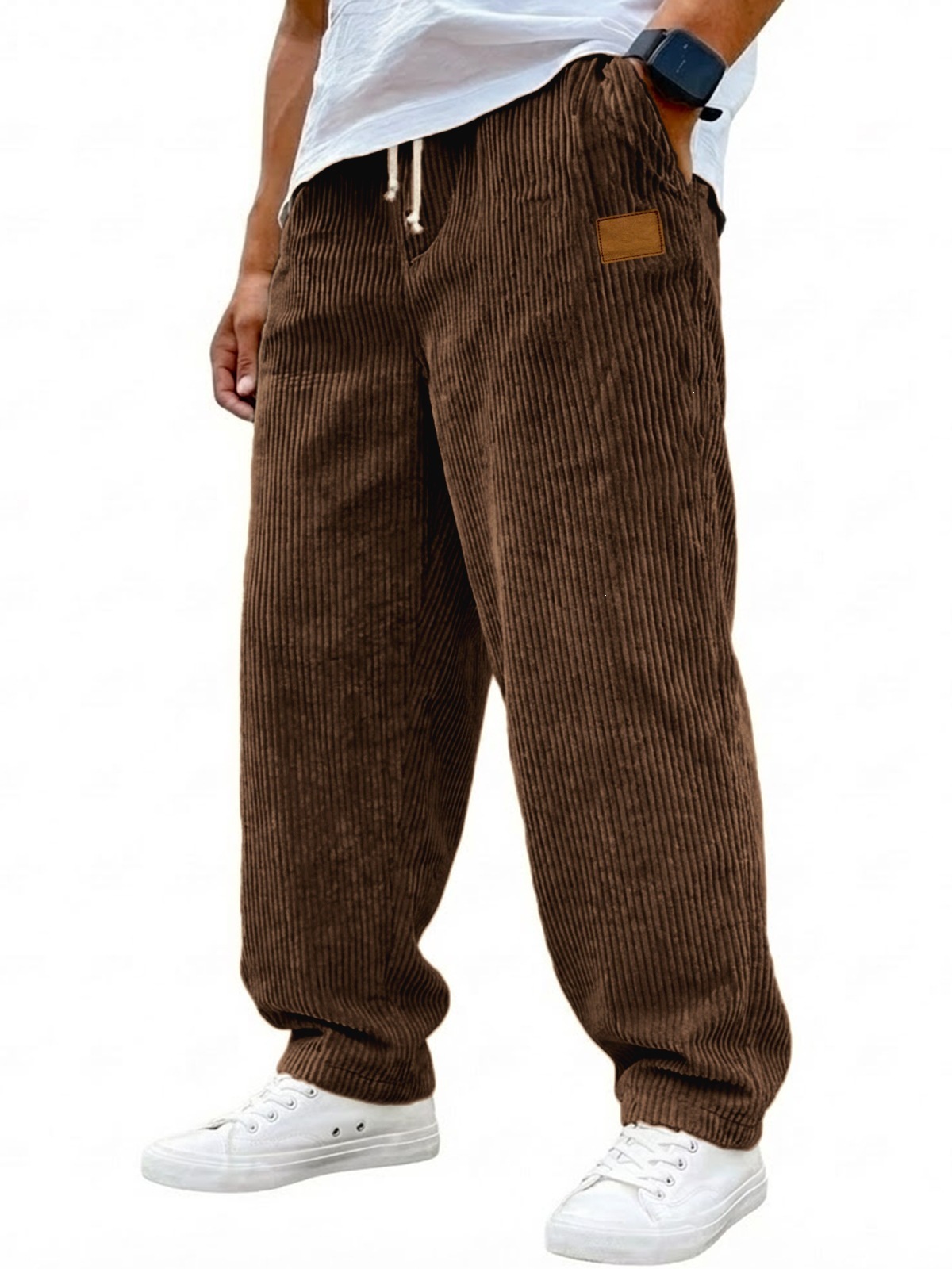 Men's 3D Digital Print Straight Leg Casual Pants with Drawstring Mid-Rise Full Length Trousers