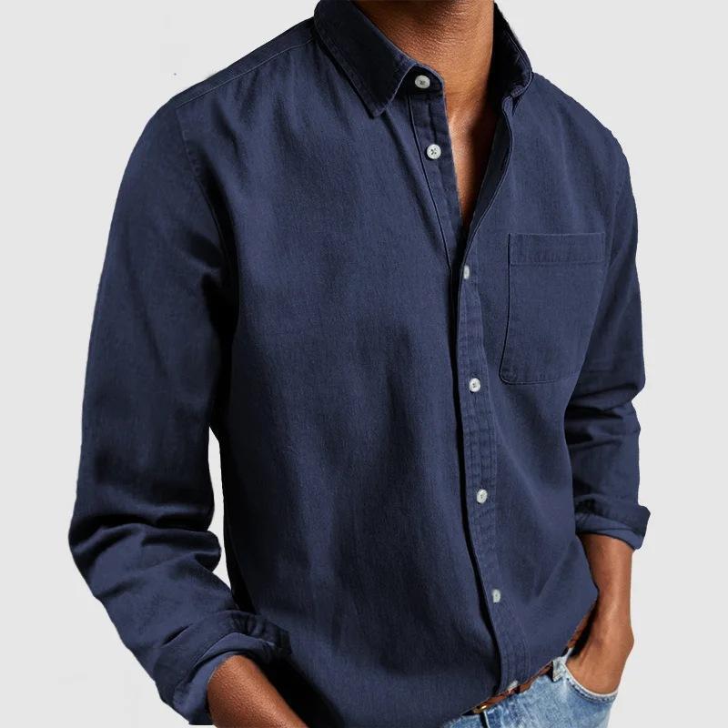 Men's Solid Color Long Sleeve Lapel Casual Shirt