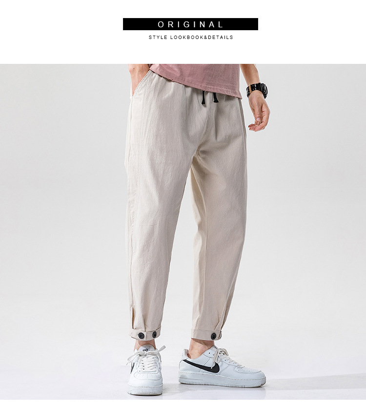 Men's Cotton Linen Blend Straight-Leg Casual Trousers