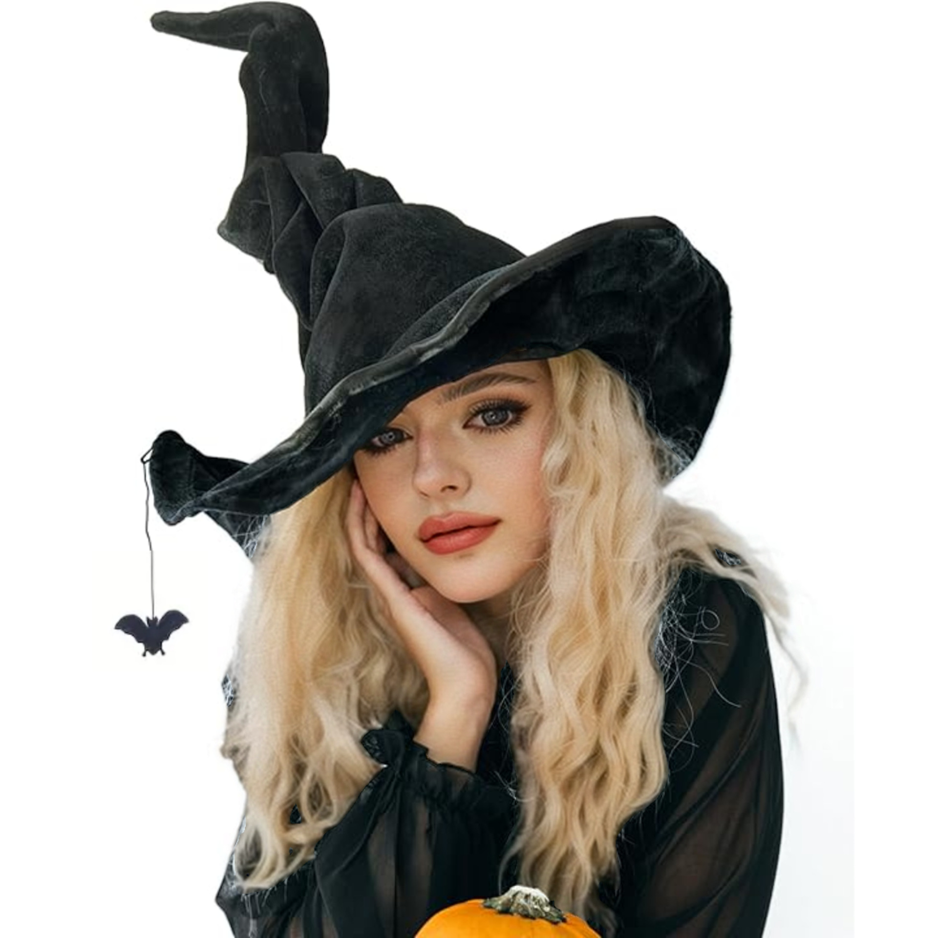 Velvet Witch Hat with Decorations for Halloween Party Costume Accessory