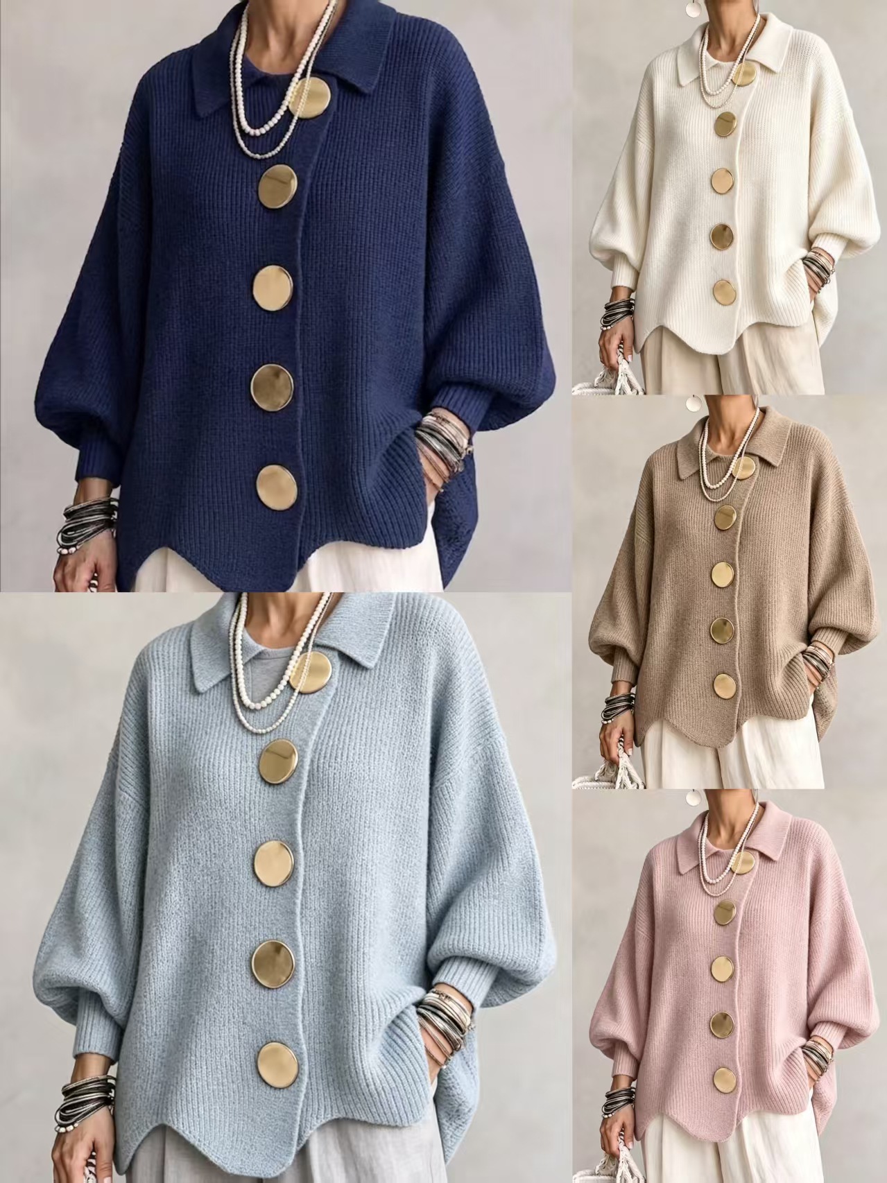 Women's V-Neck Button Long Sleeve Knit Sweater