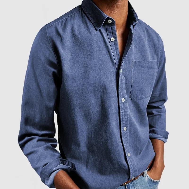 Men's Solid Color Long Sleeve Lapel Casual Shirt