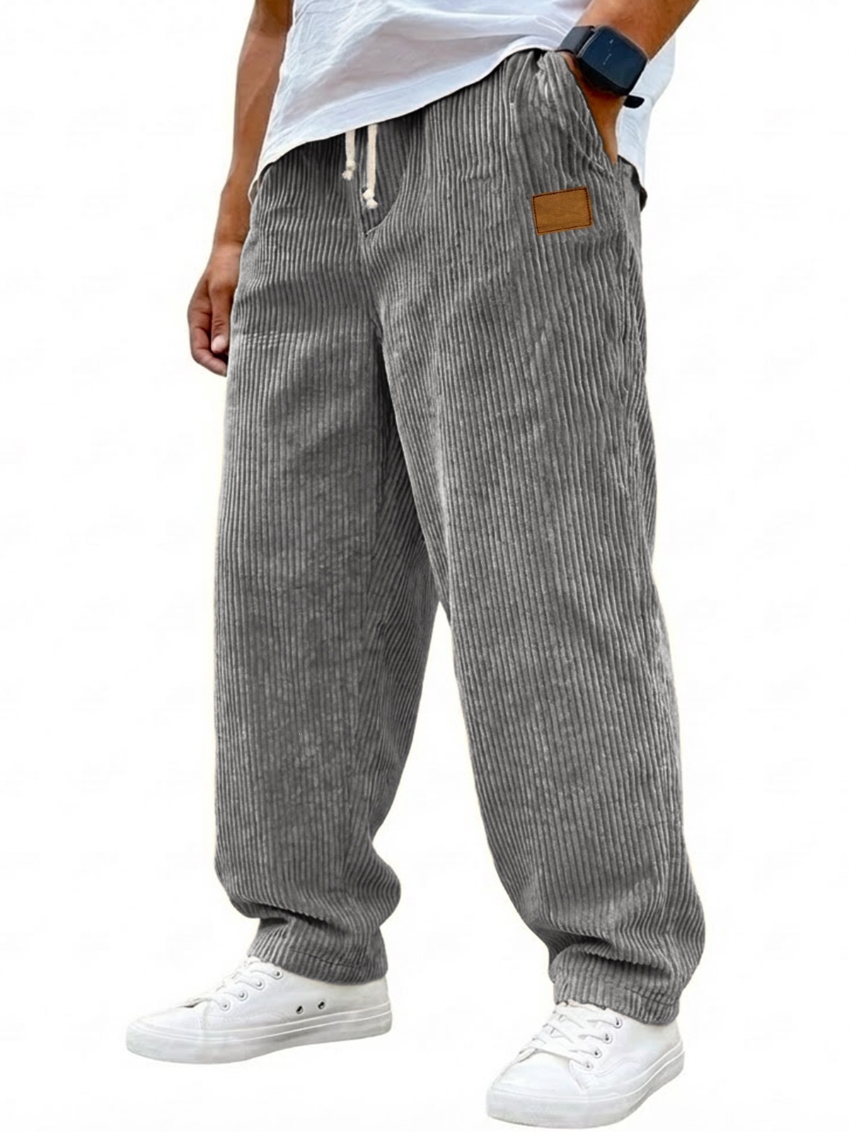 Men's 3D Digital Print Straight Leg Casual Pants with Drawstring Mid-Rise Full Length Trousers