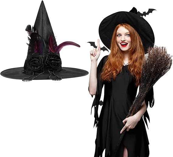 Velvet Witch Hat with Decorations for Halloween Party Costume Accessory
