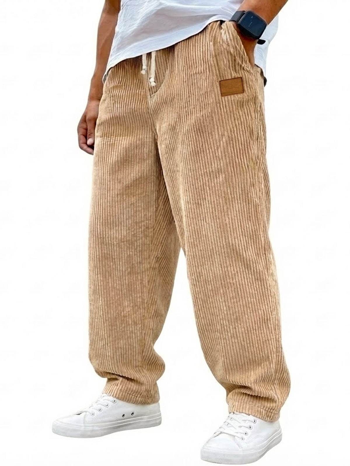 Men's 3D Digital Print Straight Leg Casual Pants with Drawstring Mid-Rise Full Length Trousers