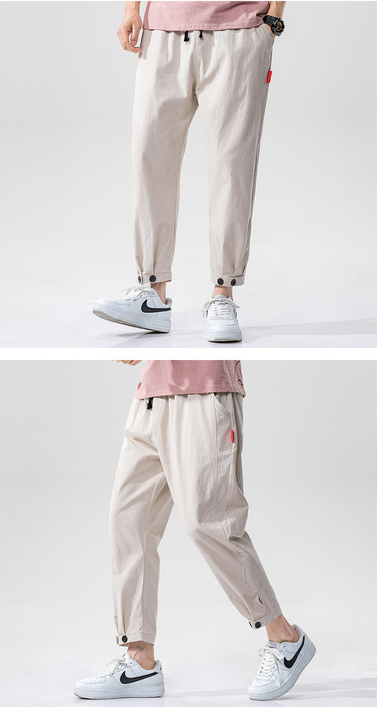 Men's Cotton Linen Blend Straight-Leg Casual Trousers