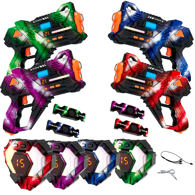 Wireless Data Sync Infrared Toy Gun Set with Hit Detection Vests for Kids