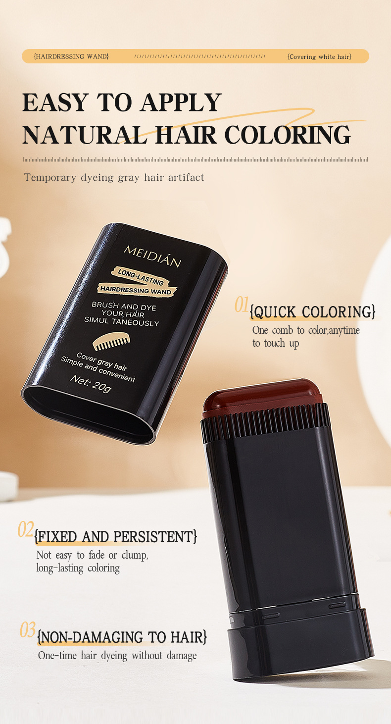Natural Gray Hair Coverage Quick Color Touch-Up Stick Water-Resistant Hair Dye Pen