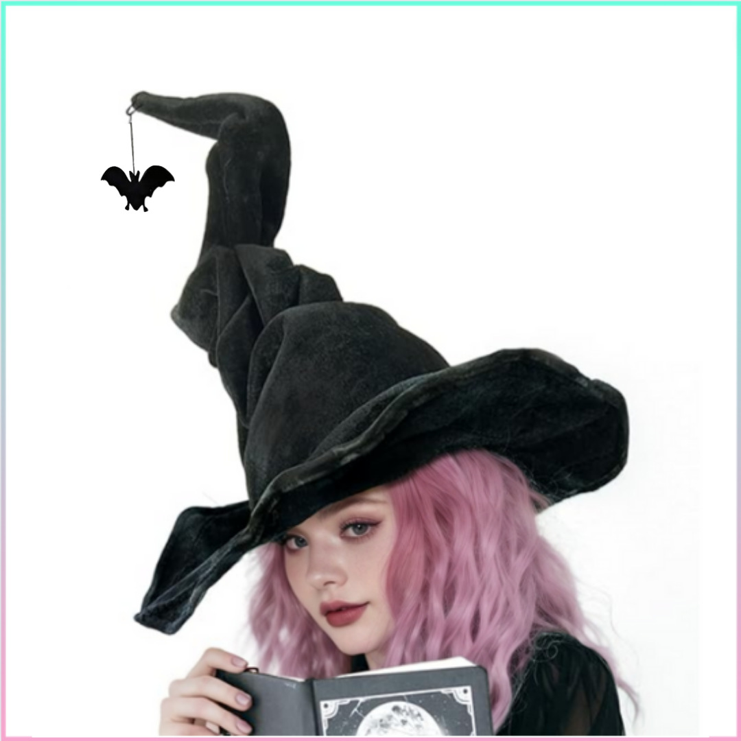 Velvet Witch Hat with Decorations for Halloween Party Costume Accessory