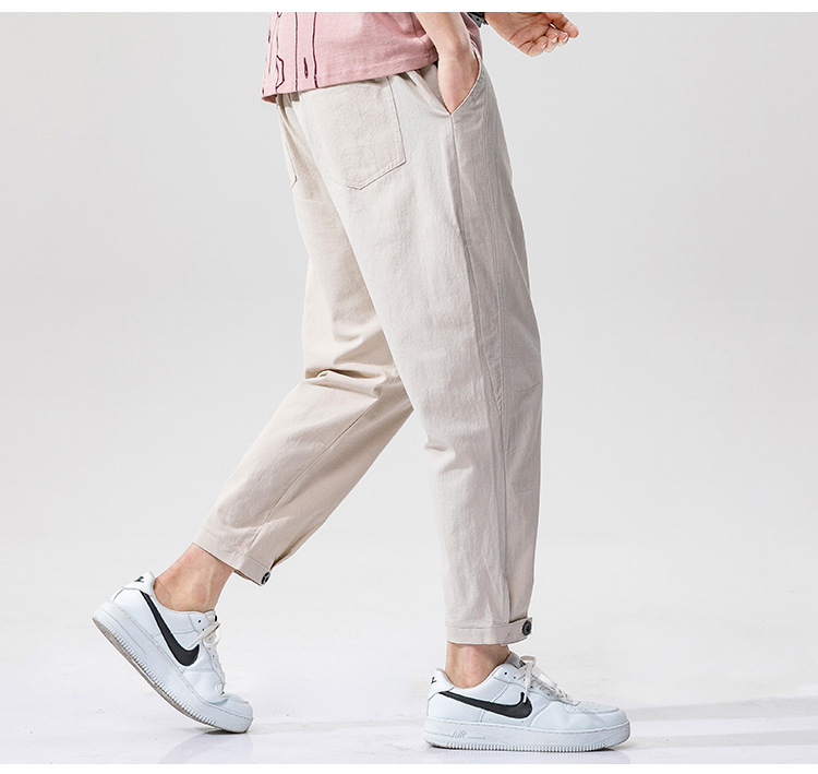Men's Cotton Linen Blend Straight-Leg Casual Trousers