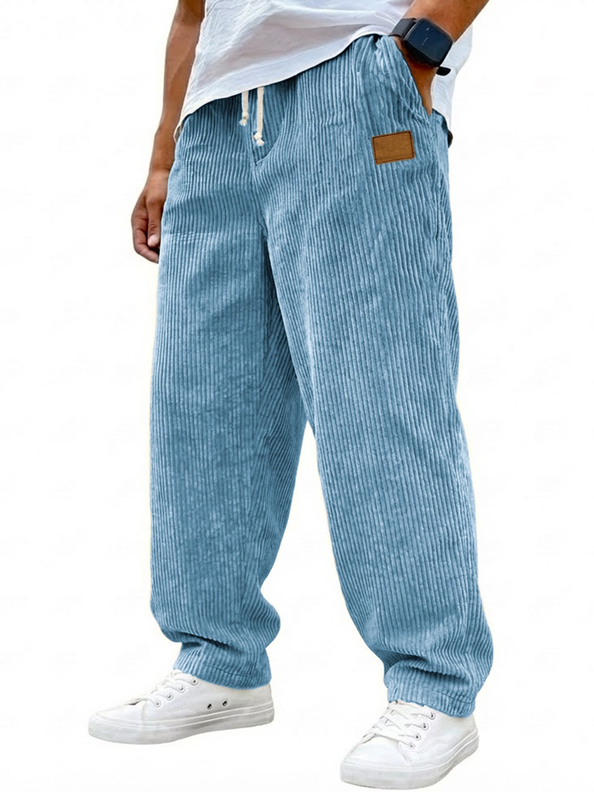 Men's 3D Digital Print Straight Leg Casual Pants with Drawstring Mid-Rise Full Length Trousers