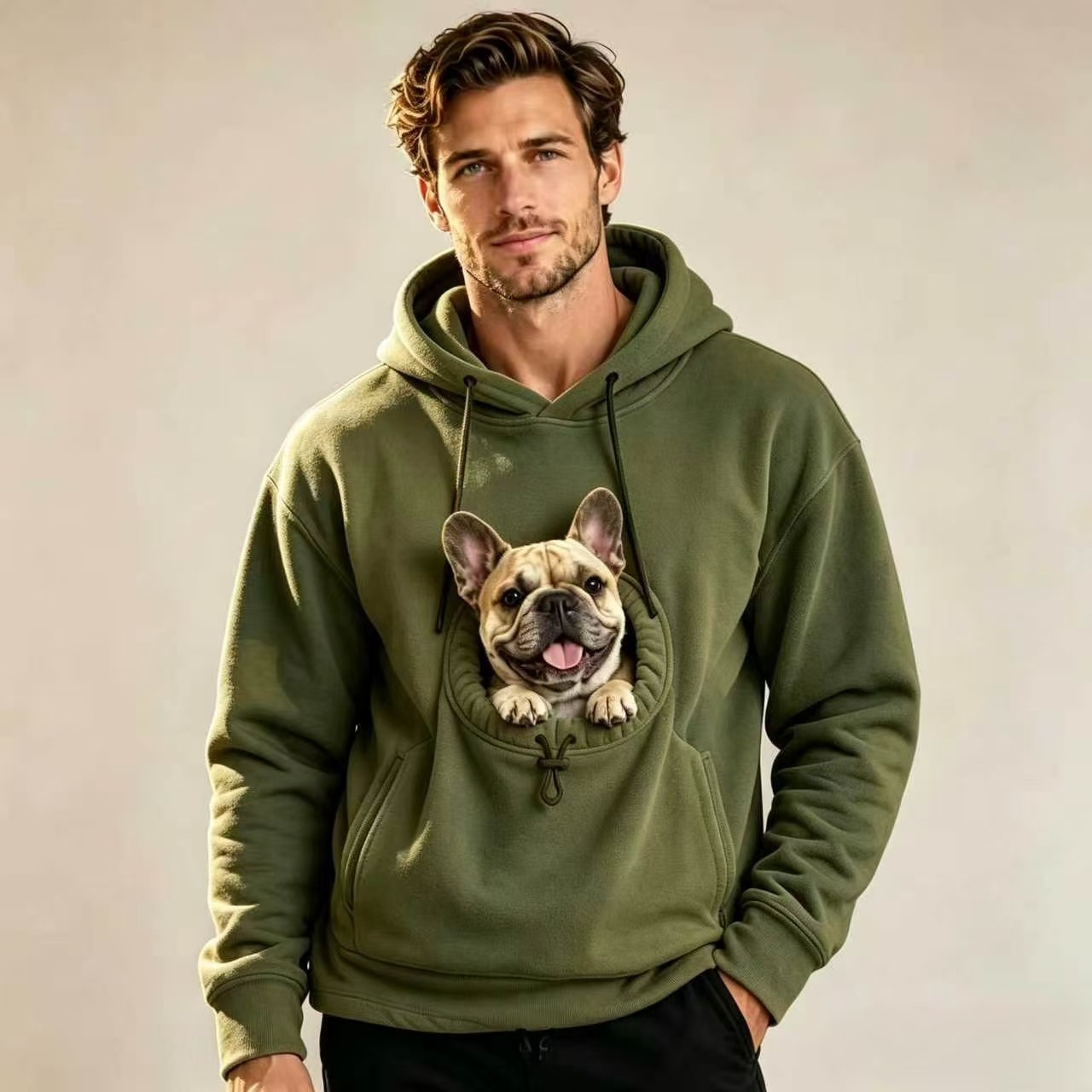 Couple Lamb Cashmere Pet Pocket Hooded Sweatshirt