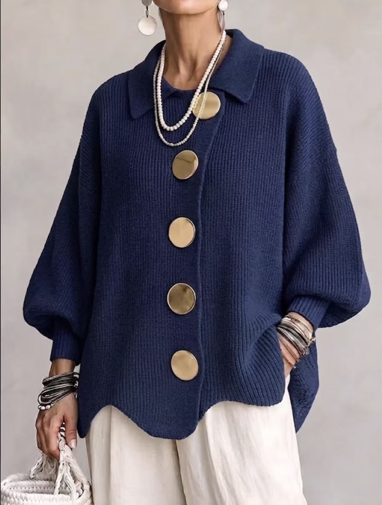 Women's V-Neck Button Long Sleeve Knit Sweater